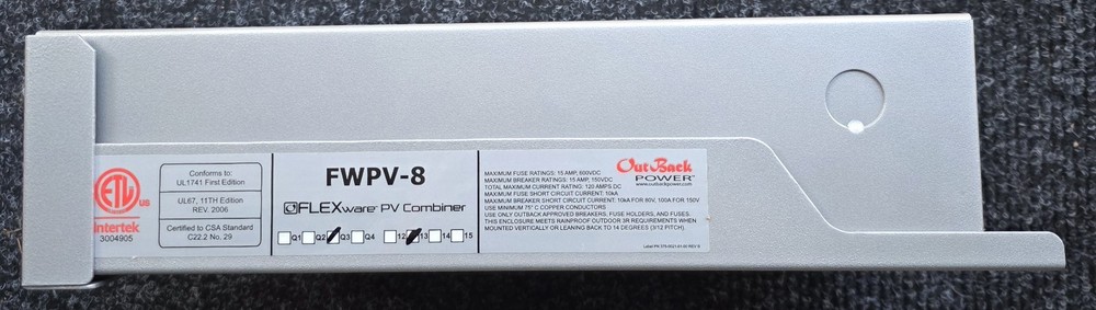 Outback Power, Combiner Box, Flexware, PV8, FWPV-8