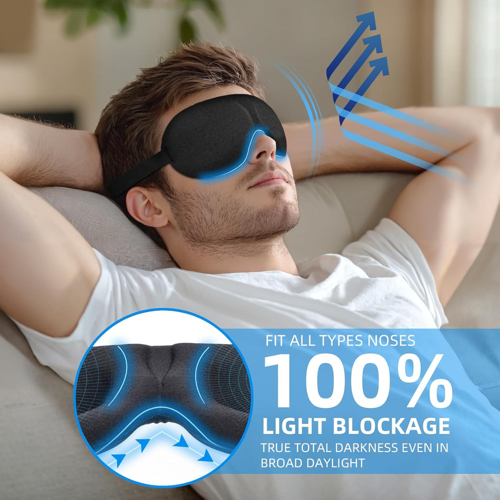 Sleep Mask for Side Sleeper 3 Pack 100% Blackout 3D Eye Mask for ...