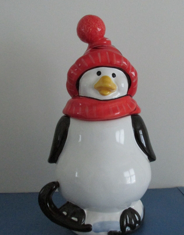Pfaltzgraff Penguin Skate Figurine 14" Cookie Jar - Adorable!