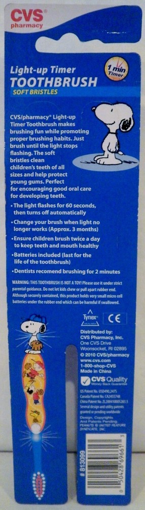 CVS Pharmacy Peanuts Snoopy 2 Flashing Light-Up Timer Toothbrush Soft Bristles