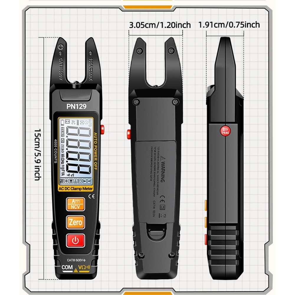 PN129 U Shape Clamp Meter with Automatic Range and Data Retention Feature