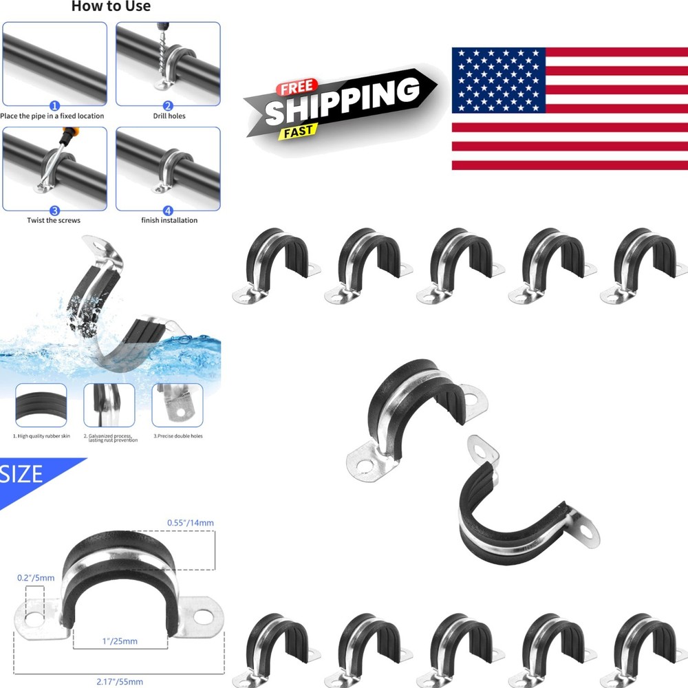 1 Inch Reinforced Pipe Strap with Rubber Cushion for Secure Pipe Fixing 10 Pcs