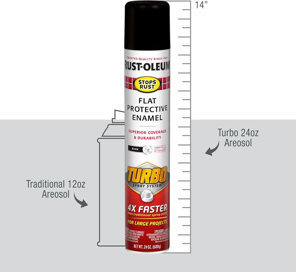 376298 Stops Rust Turbo Spray System Spray Paint, 24 Oz, Flat Black