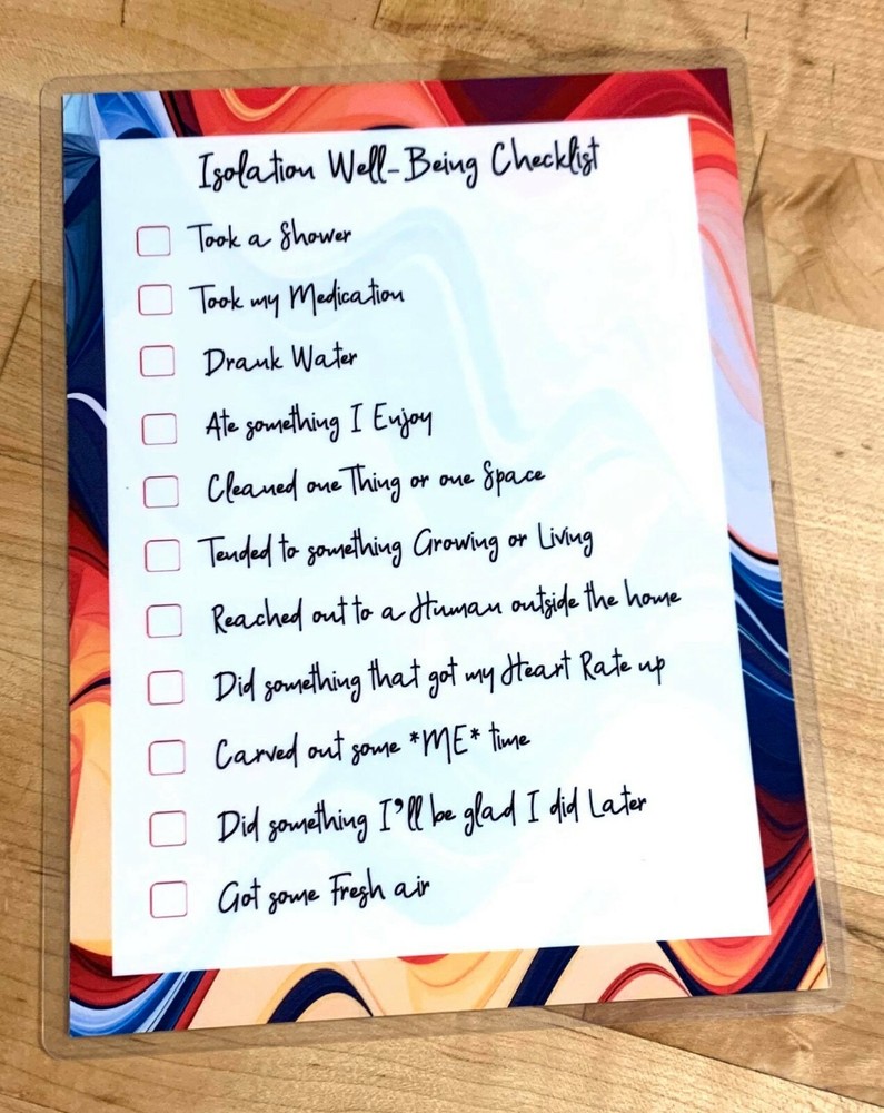 Isolation Well-Being Checklist Laminated Reusable Sheet