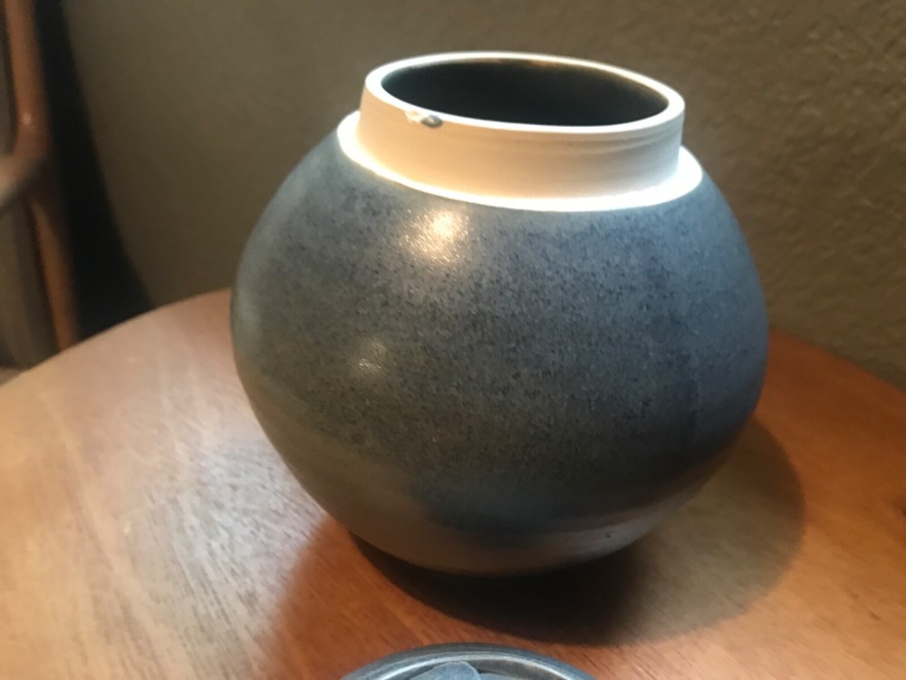 Studio Art Pottery Stoneware Ginseng Jar With Lid Signed