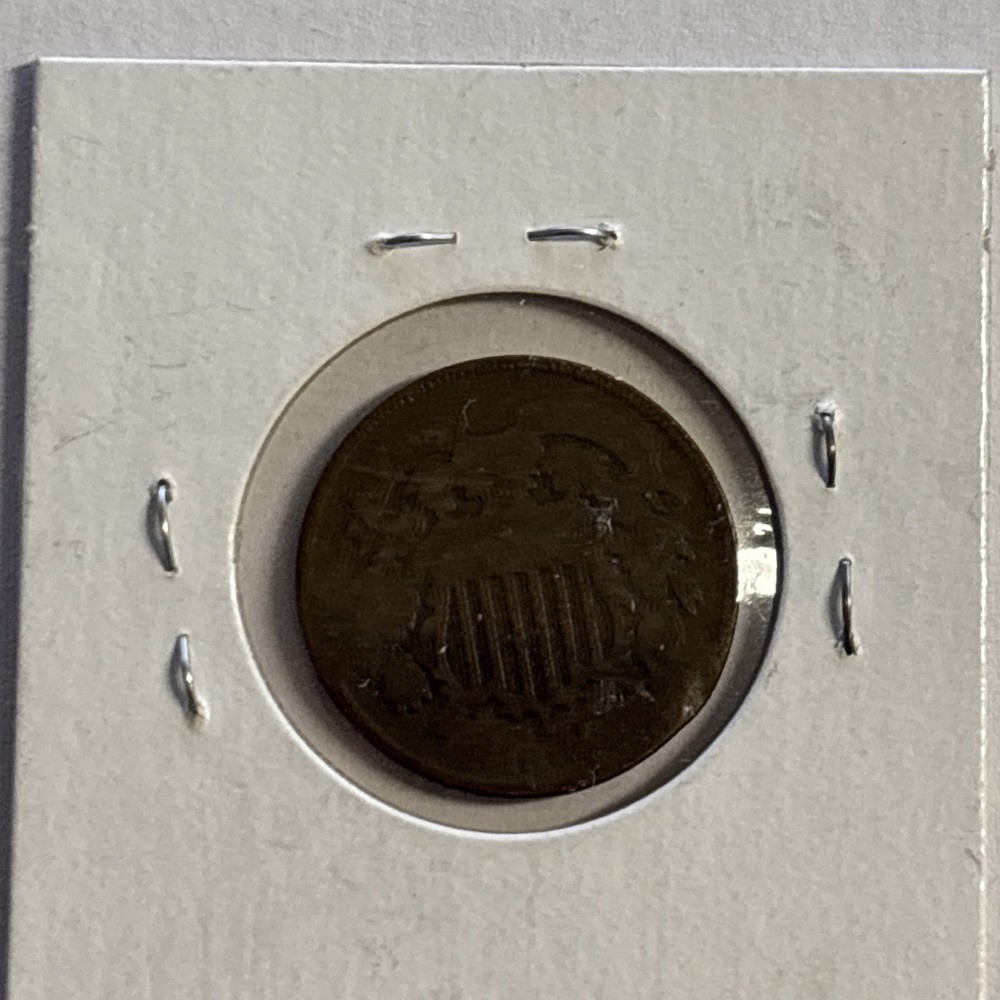 🐒 1864 Civil War Two Cent Copper Piece 2¢ Rim Bump
