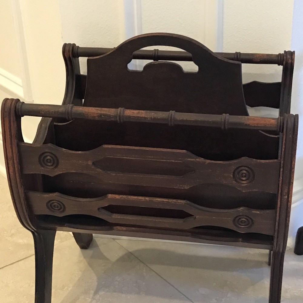 Antique / Vintage Cherry Wood Magazine Rack Solid Wood . ￼