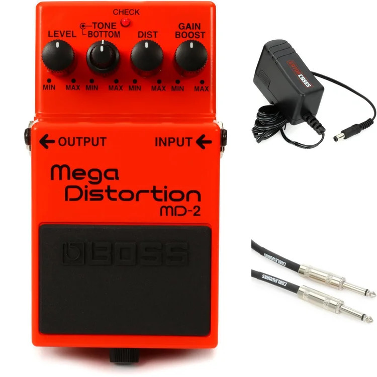 Boss MD-2 Mega Distortion Pedal with Power Supply and Cable