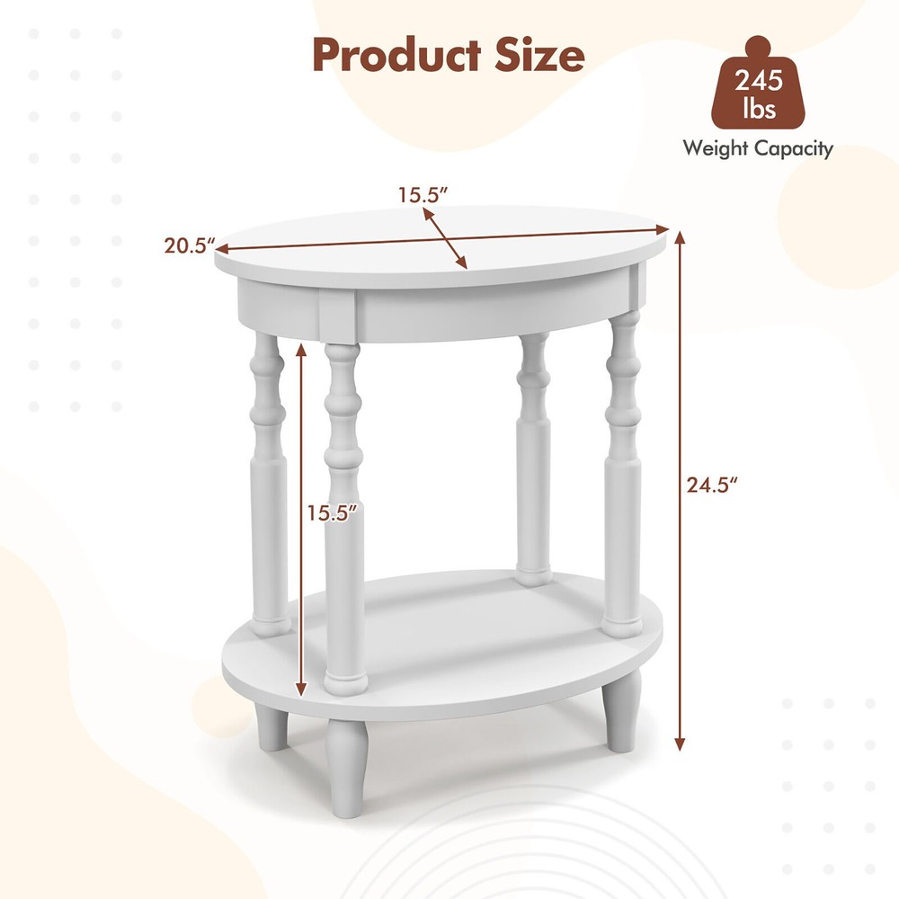 2 PCS 2-Tier End Table Oval Compact Sofa Side Nightstand w/ Storage Shelf