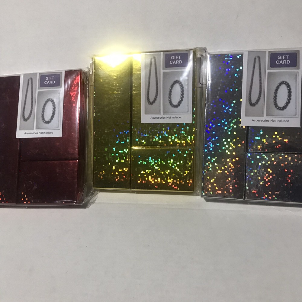 Gift Boxes Rectangular Necklace Bracelet Gift Boxes Set of 3 Gold Red  Silver 9