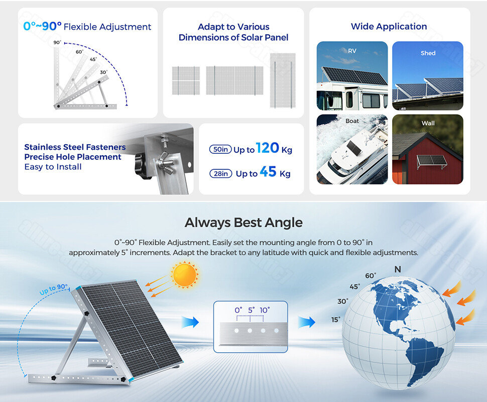 4PCS Solar Panel RV Tilt Mount Brackets Rooftop Flat Surface Adjustable Frame US