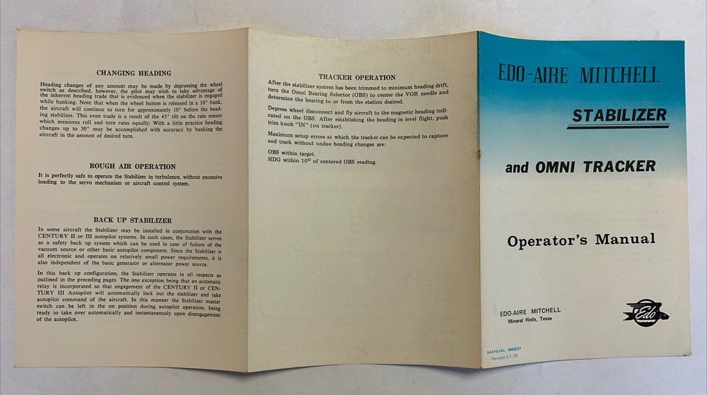 Edo-Aire Mitchell Stabilizer and Omni Tracker Fold Out Operator's Manual