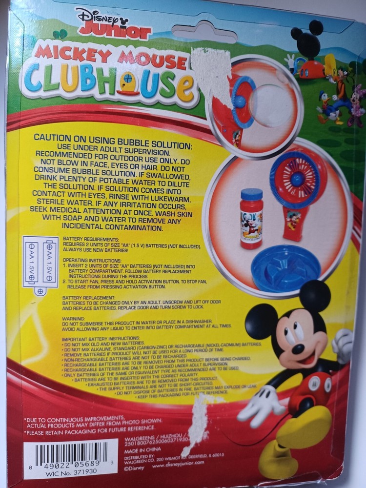 Mickey Mouse Bubble Fan, Disney Junior Bubble Solution Dipping Tray New Sealed