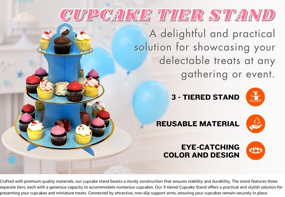 Blue Cupcake Stand, 3 Tier Cupcake Stand