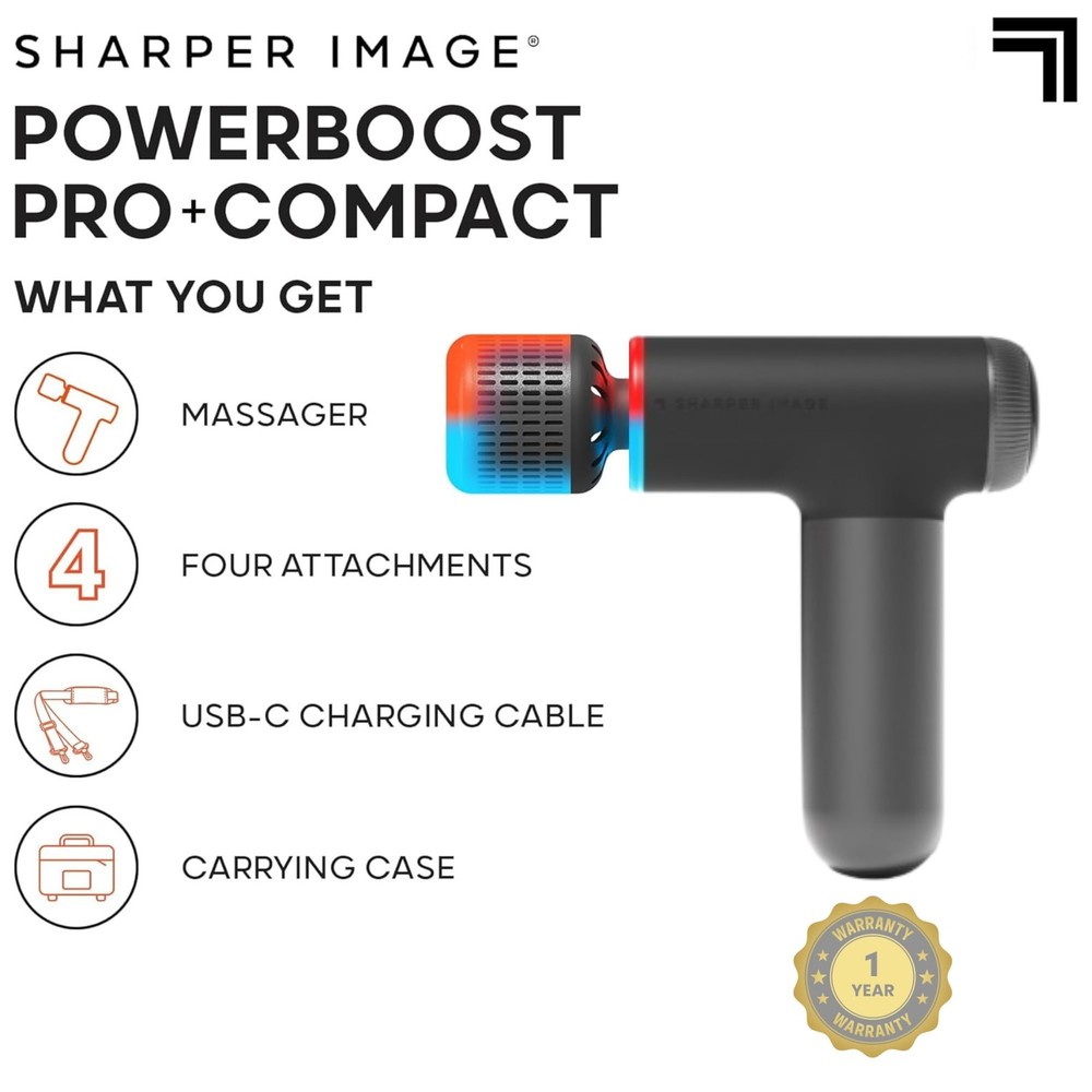 Sharper Image Powerboost Pro+ Hot & Cold Compact Deep Tissue Massage Gun - 6 S