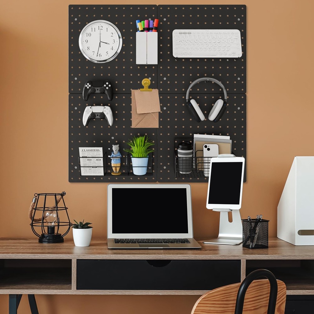 FZK Peg board Kit, Peg Board with Hooks, Includes 4 Black Pegboards and Acces...