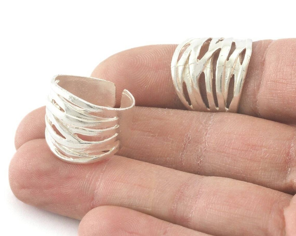 Adjustable Ring Stripes Ring Silver Plated brass (18.5mm 8.5US inner size) 3592