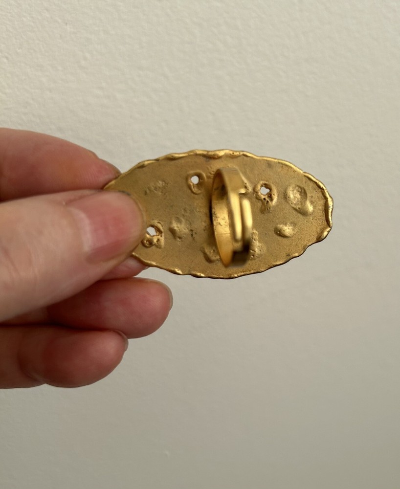 Vintage Large Oval (2" by 1") Hammered Textured Brass Adjustable Ring