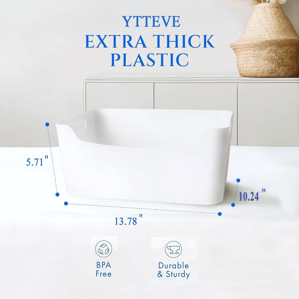 Ytteve 6-Pack Assorted White Plastic Storage Bins - Includes 2 Large (13" x 9...