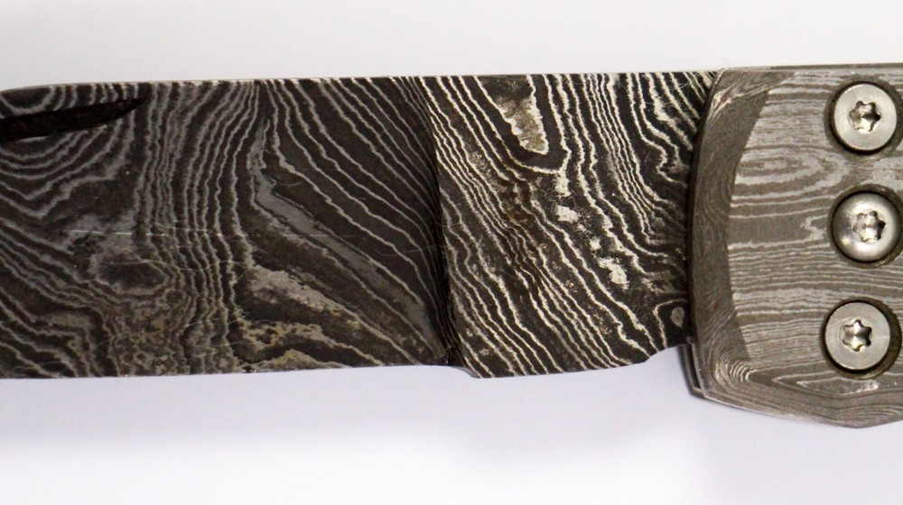 Perry Wingo Custom Linerlock Damascus Abalone Folding Knife