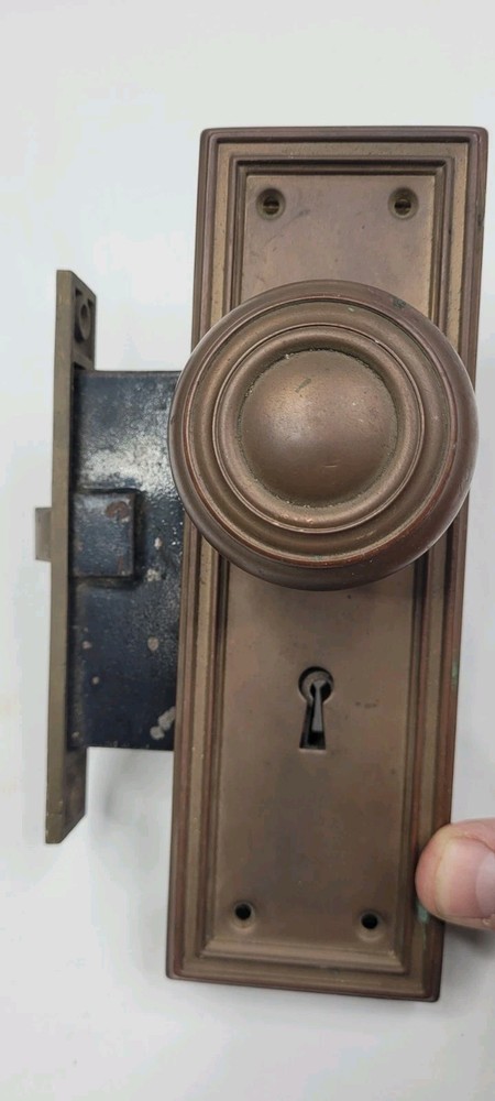 Antique Bronze Door Knobs Plates Locking Hardware Set