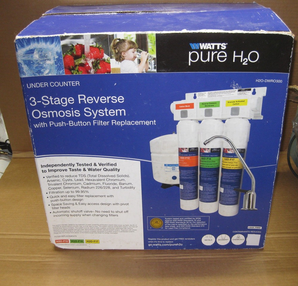WATTS H2O-DWRO300 3-STAGE REVERSE OSMOSIS WATER FILTER SYSTEM - NEW IN OPEN BOX