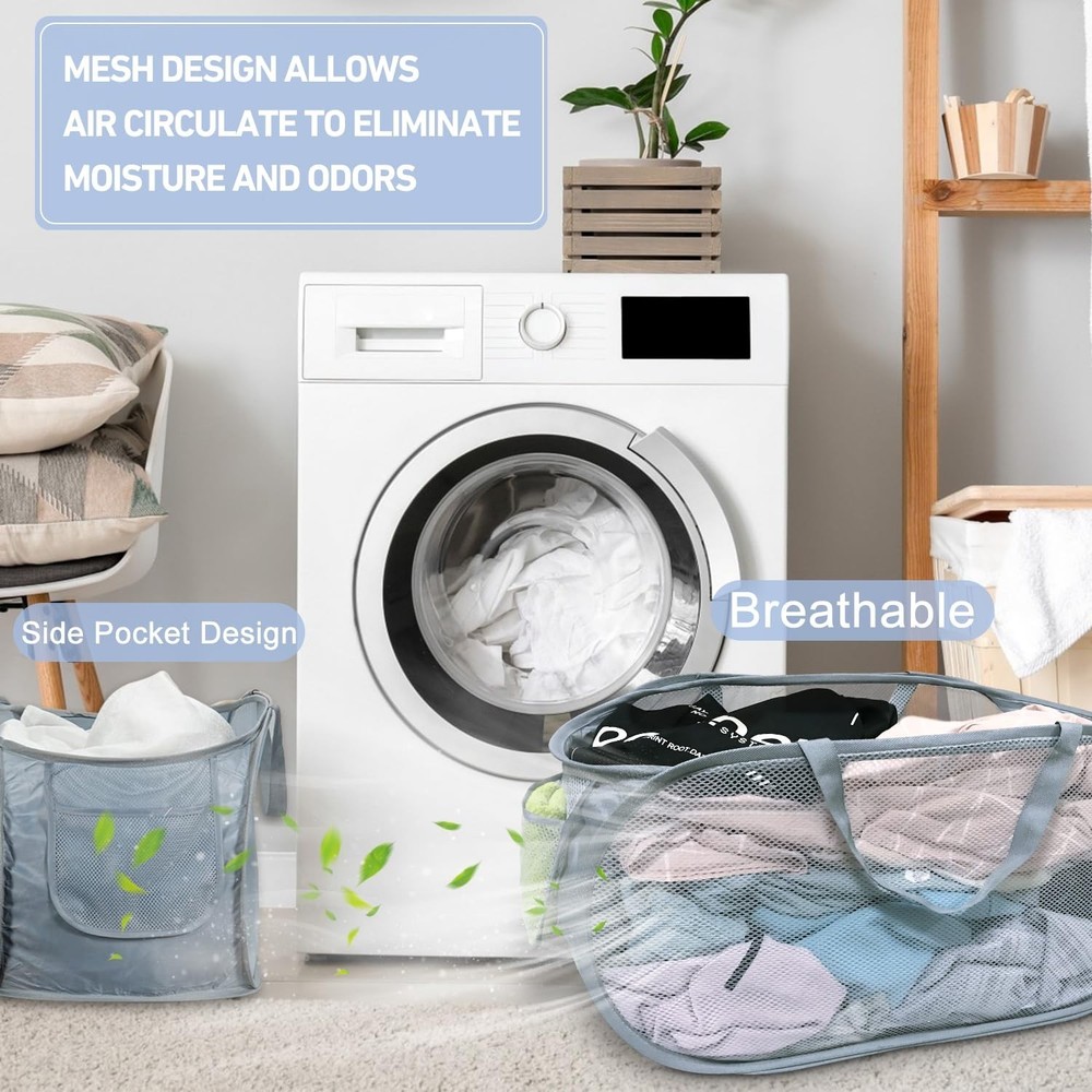 2PCS Mesh Laundry Hamper,Collapsible Laundry Baskets,75L Large Foldable Dirty...
