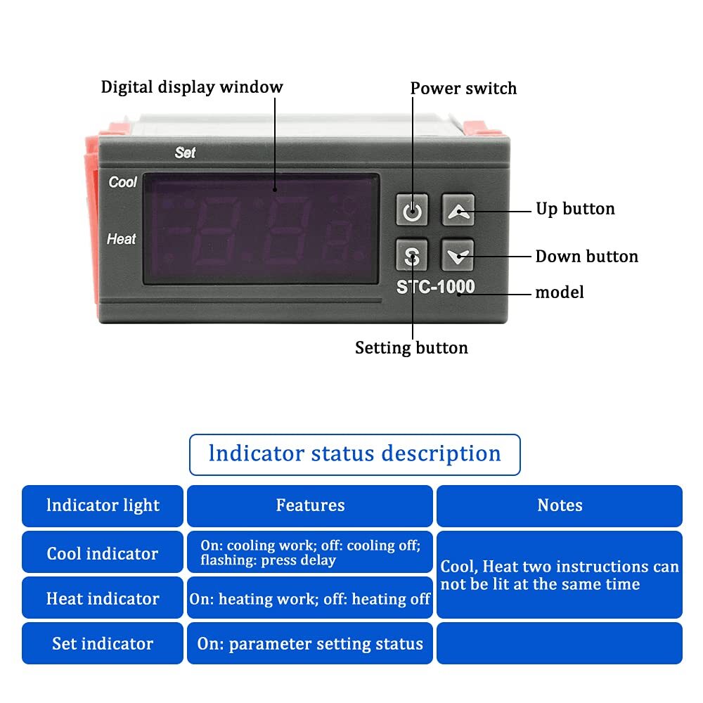Stc1000 Dc 12v 10a Microcomputer Digital Display Temperature Controller Thermost