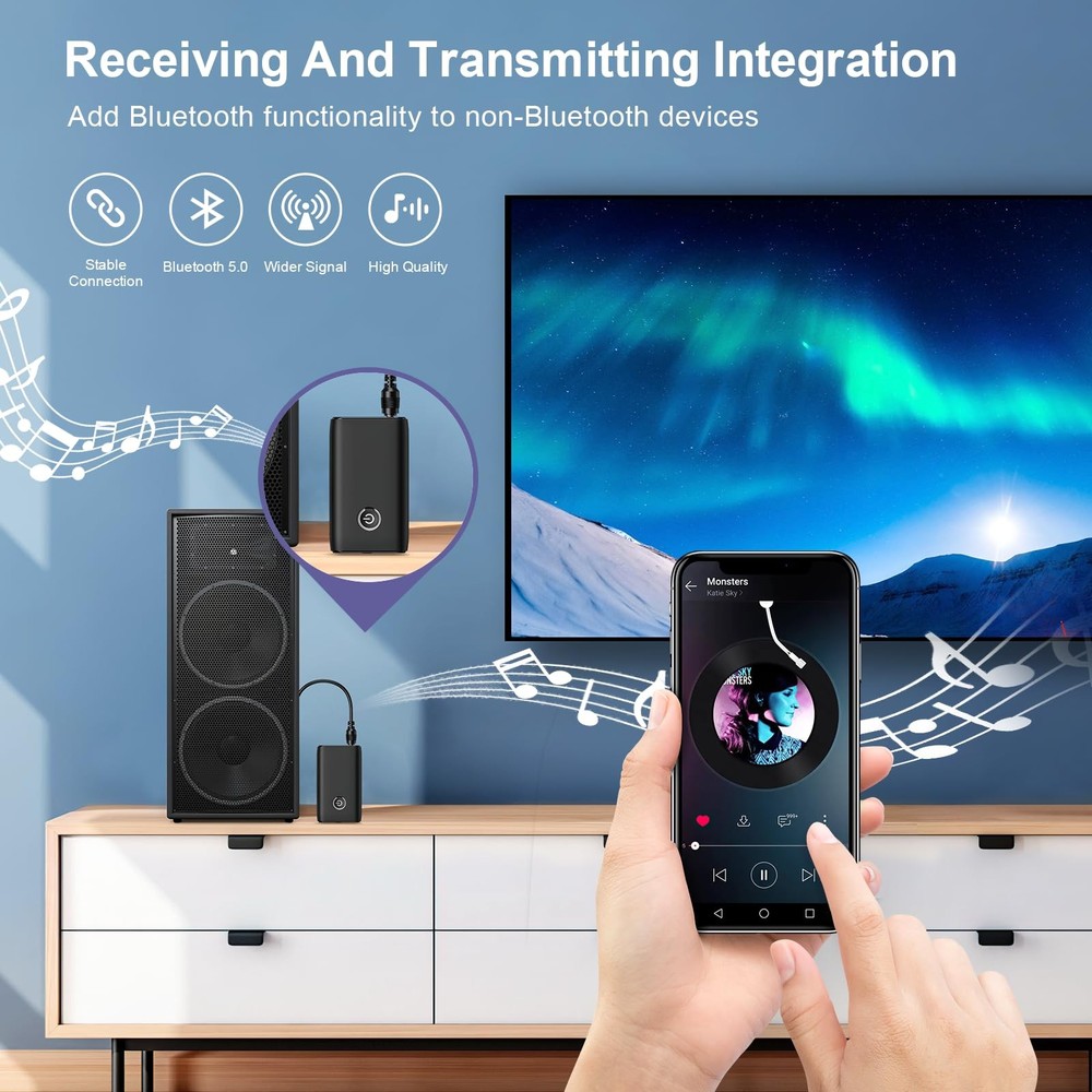 Transmisor Receptor Bluetooth 2 en 1, Llamada Manos Libres Aux