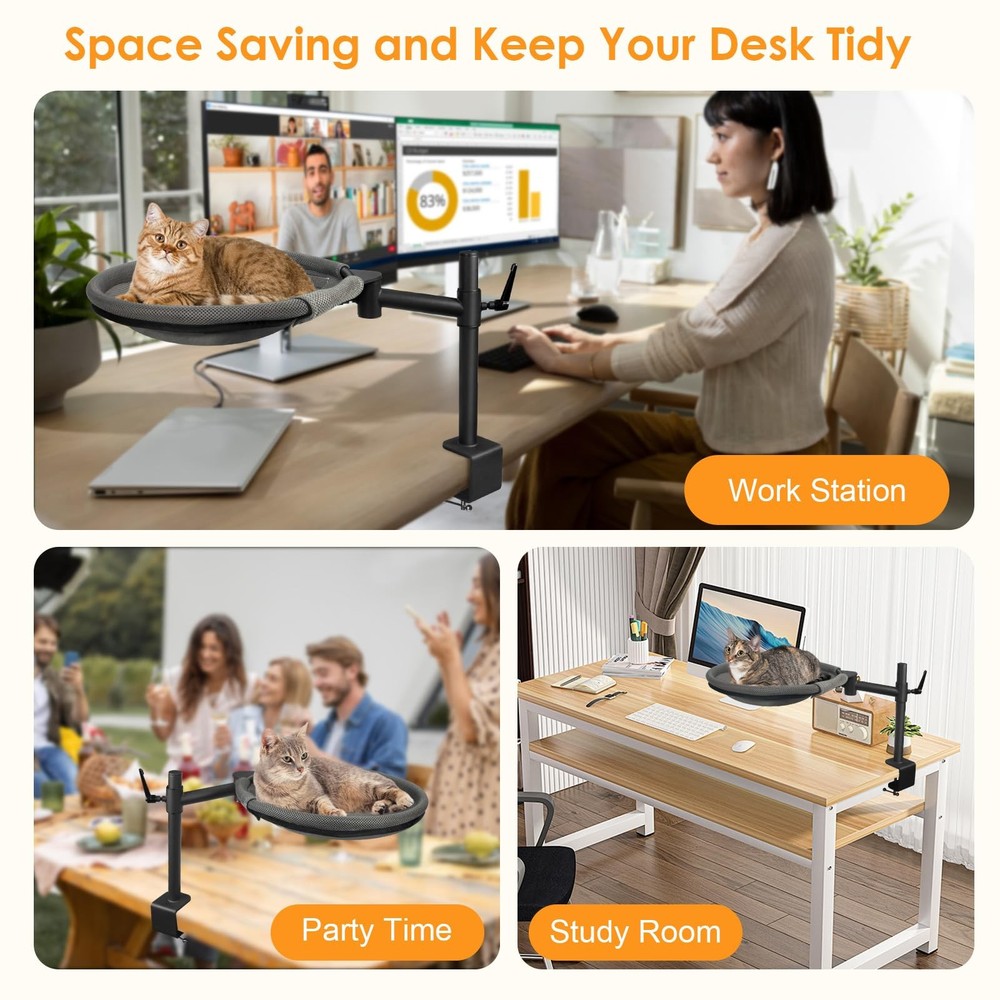 Crazydeer Cat Desk Bed, 360° Rotating Height Adjustable Desk Cat Nest, Eleva...