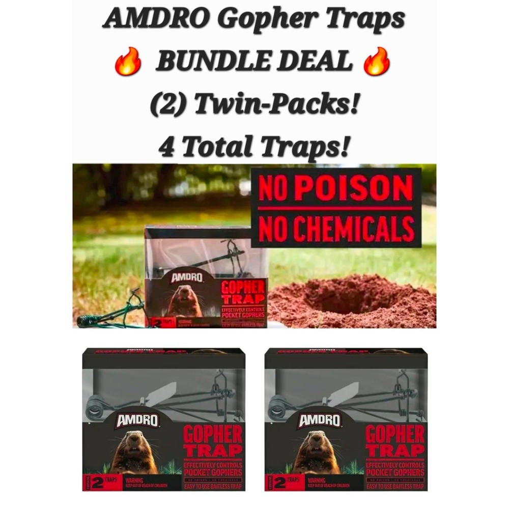 AMDRO Gopher Trap Twin-Pack Bundle! 4 Traps! No ☠️ Needed!