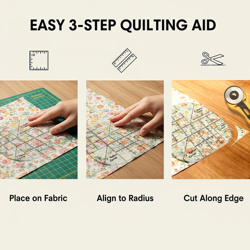 Curved Corner Cutter Ruler for Quilting and Patchwork Templates