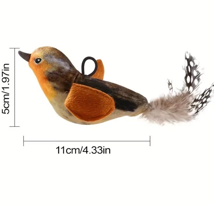 Interactive Flapping Bird Cat Toy Plush Sparrow, Chirping, Detachable, Hangable