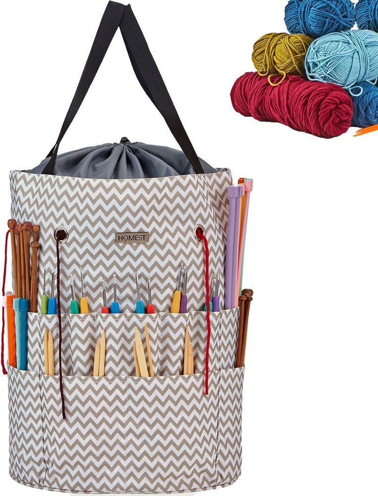 Large Crochet Bag with Customized Front Compartment for Knitting Accessories, Ya