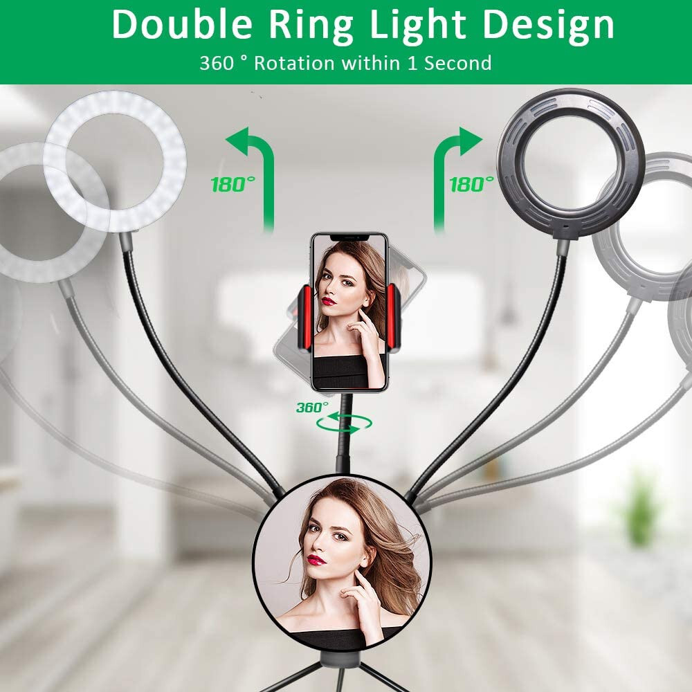 Double 5 inch Ring Light with Mirror, Phone Holder
