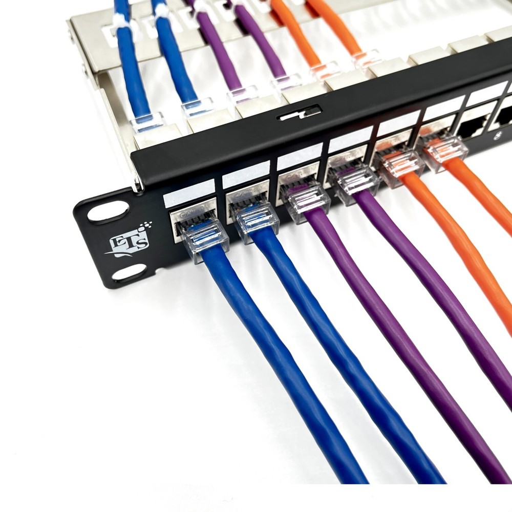 ETS 12 Port Patch Panel 10 inch Cat6A Inline Keystone, Feedthrough Coupler