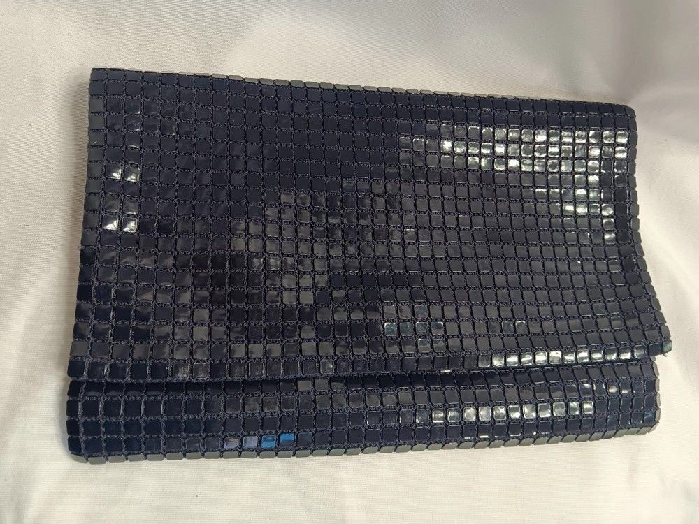 Vtg Soft Clutch Square Plastic Mesh Purple Blue Retro 80s