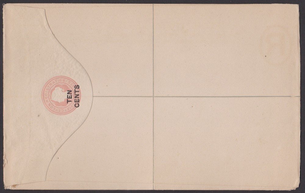 CEYLON - 10c QV REGISTERED ENVELOPE - OVPT - MINT