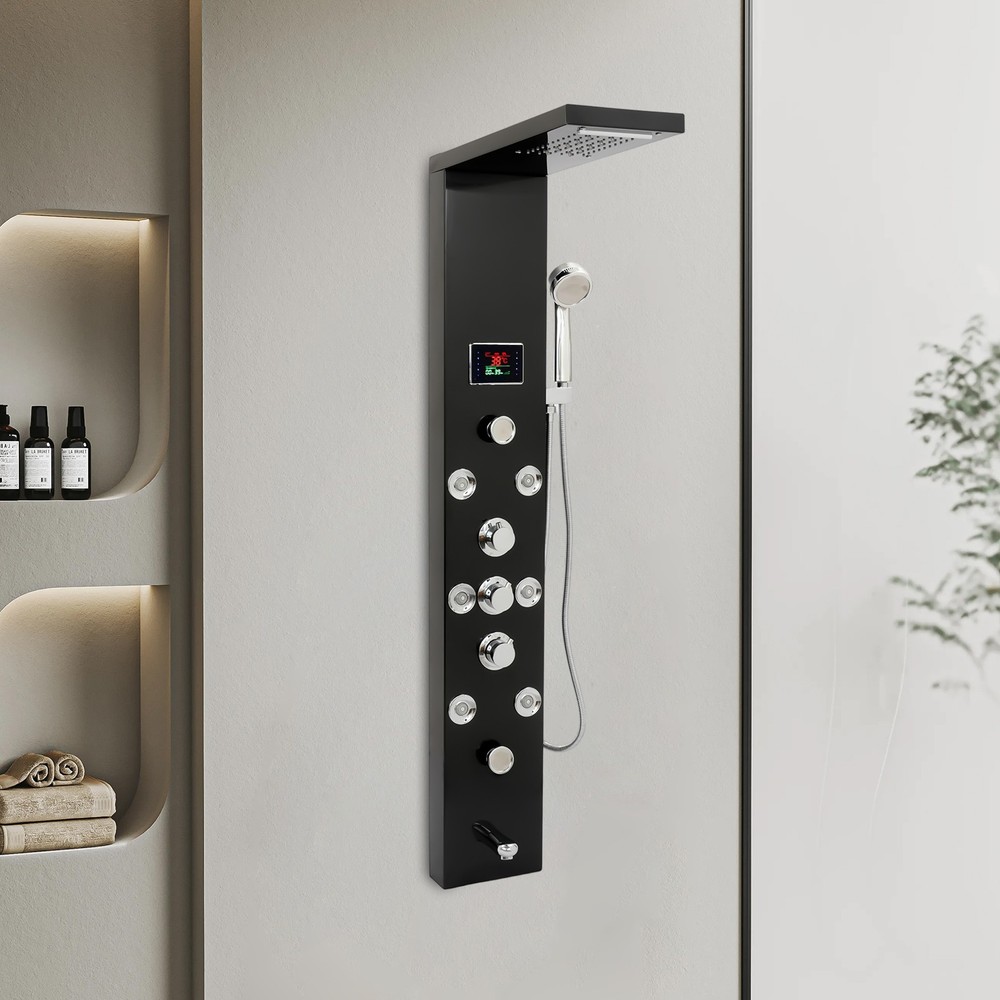 LED 3-Handle Shower Kit Shower Panel Tower System Shower Rainfall Head Waterfall