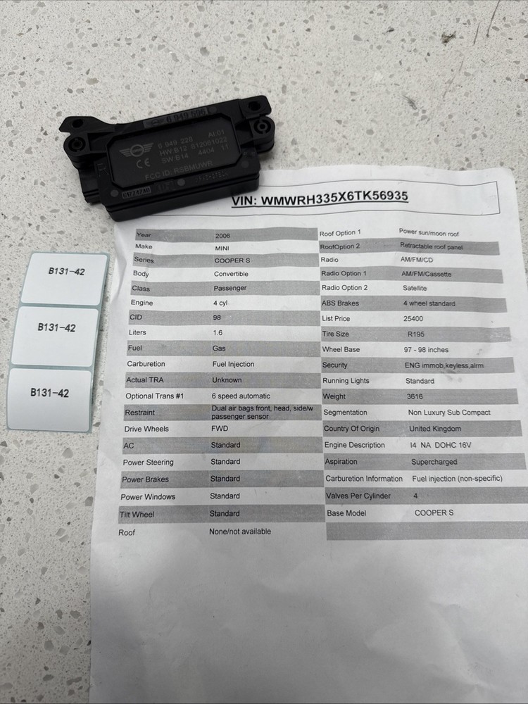 2006 MINI Cooper S RIGHT SIDE DOOR ALARM SYSTEM SENSOR 6949228