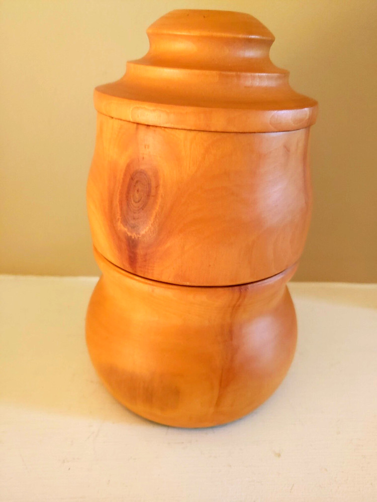 Vintage Turned Wood decorative stackable Storage Container (jewelry, trinkets)