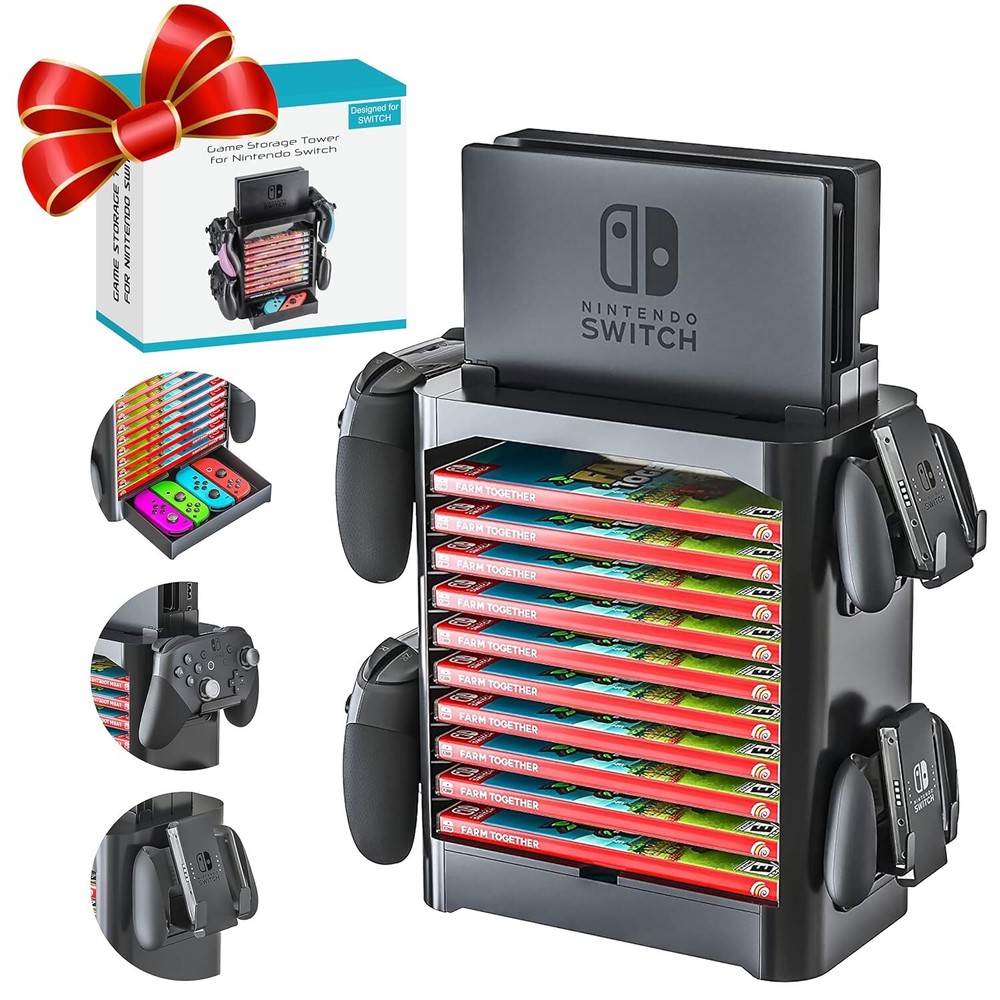 Nintendo Switch Game Storage Tower, Game Disk Rack and Controller Organizer