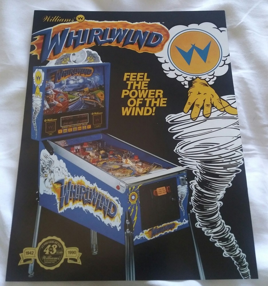 Williams WHIRLWIND Pinball Machine Promotional Flyer NOS Nice!