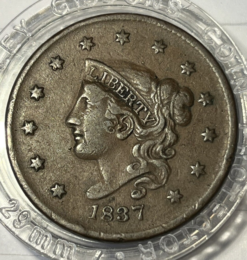 1837 Coronet Large Cent Plain Cords XF EF Extremely Fine