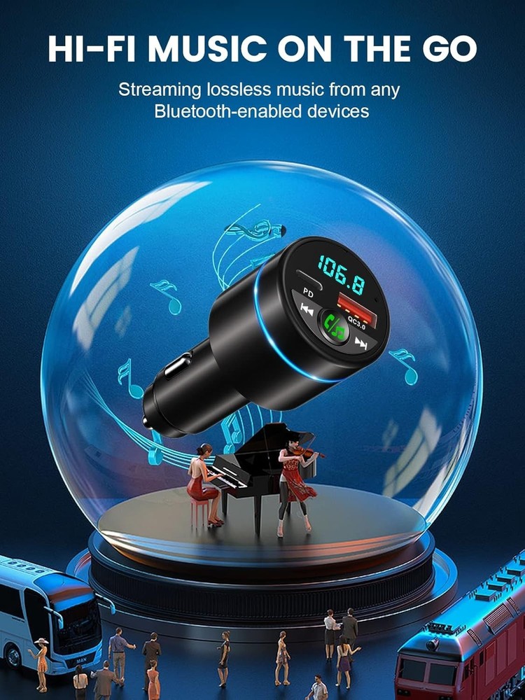 Compact Bluetooth Car Adapter with Noise Cancelling Hands-Free Call Feature