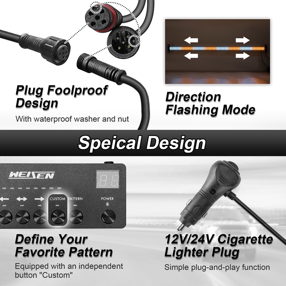 35'' Amber White Windshield Emergency Warning Strobe Light Bar Traffic Advisor