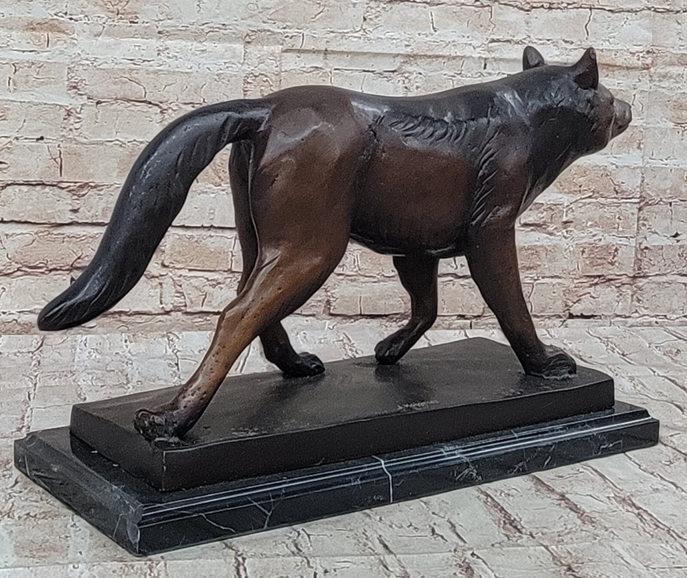 Classic Bronze Wolf Sculpture by Moigniez Handcrafted Modern Artwork