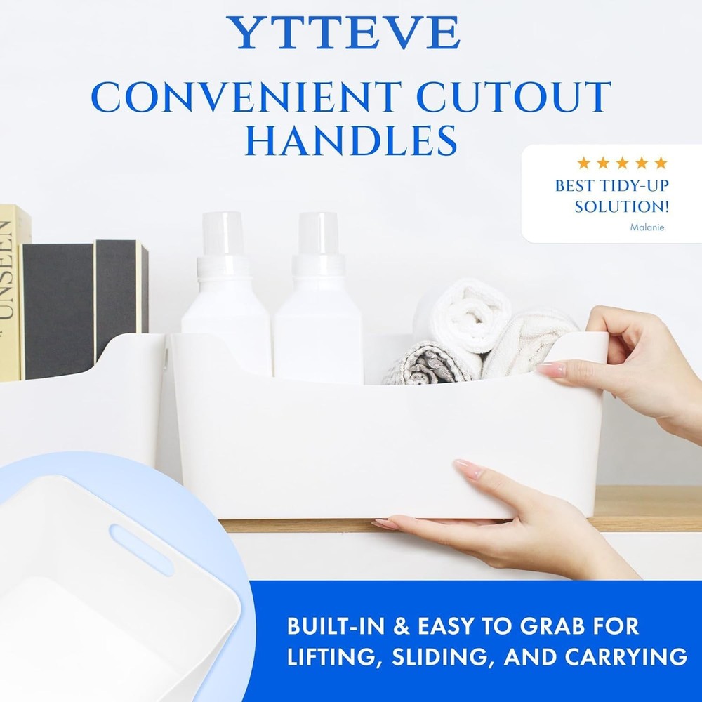 Ytteve 6-Pack Assorted White Plastic Storage Bins - Includes 2 Large (13" x 9...