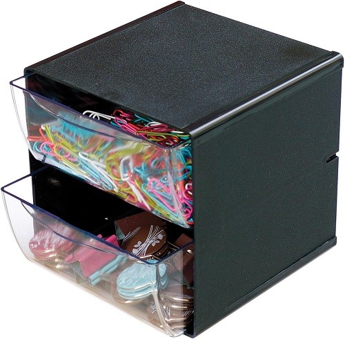 Deflecto Stackable Cube Organizer, 2 Drawers, Black (350104)