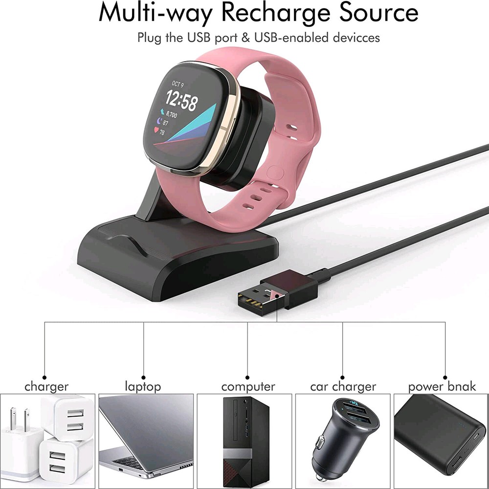 USB Charging Cable Charger Cradle Dock Replacement Fit Fitbit Versa 4/Sense 2